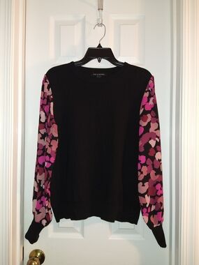 Zac & Rachel Black Pullover with Pink Floral Print Sleeves